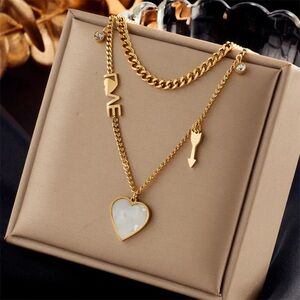 Gold Layered Necklace with Heart and Letter Charms